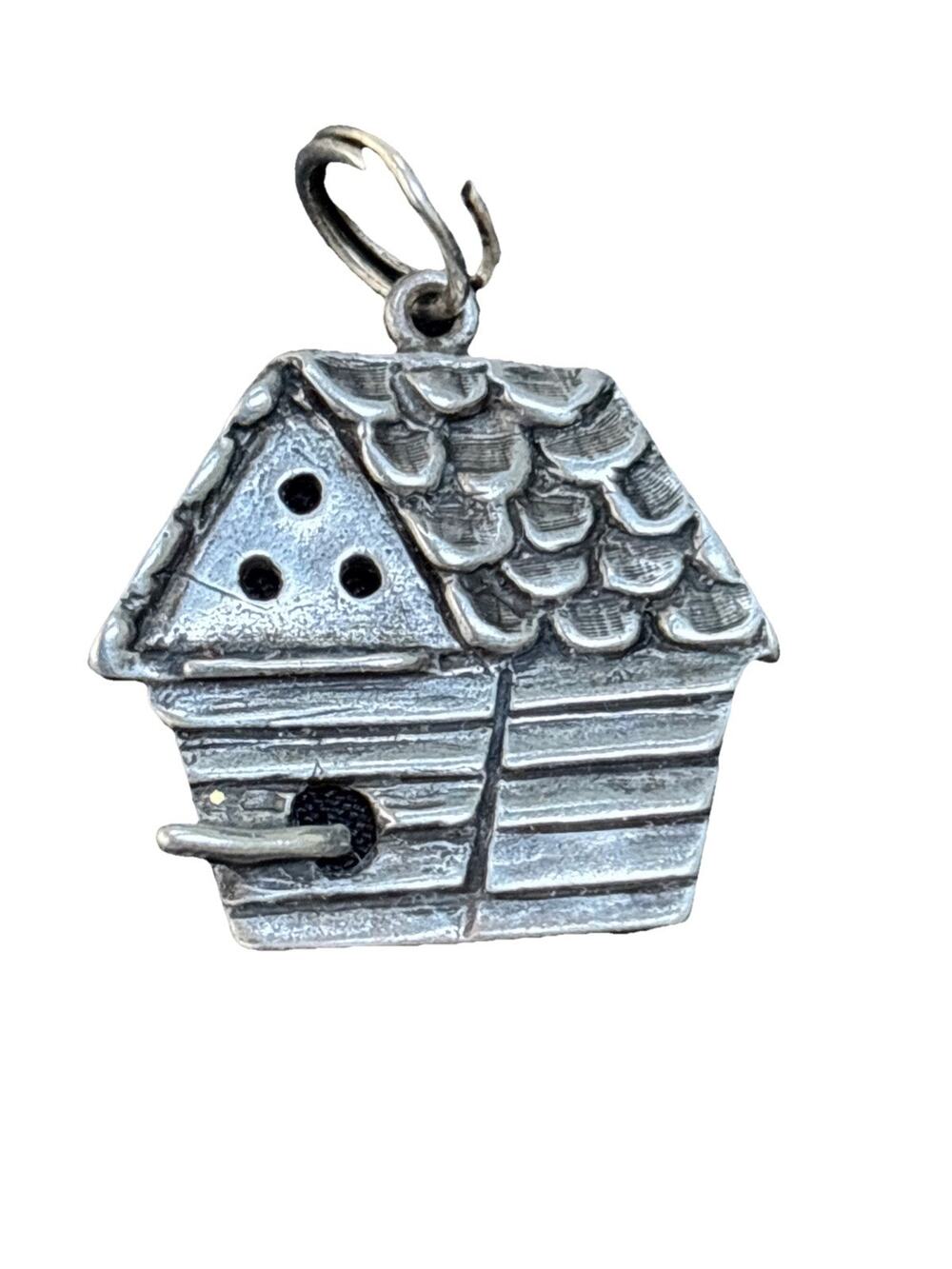 925 Sterling Silver Bird House Charm Pendant Textured 3/4x1” Bird House Jewelry